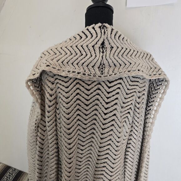 Anthropologie Moth Cardigan XL Wool Blend Open Front Chevron Textured Long - Picture 8 of 13